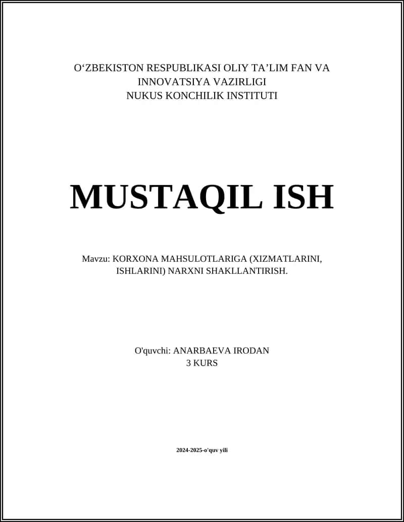 Narx Shakllantirish Mexanizmlari 1