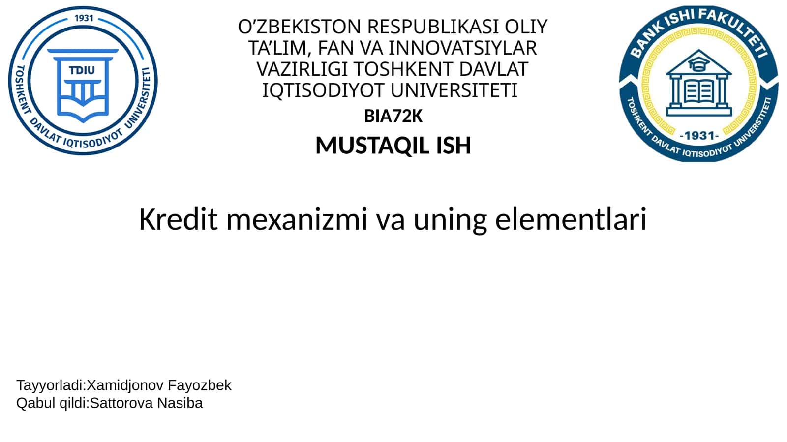 Kredit mexanizmi va uning elementlari 1