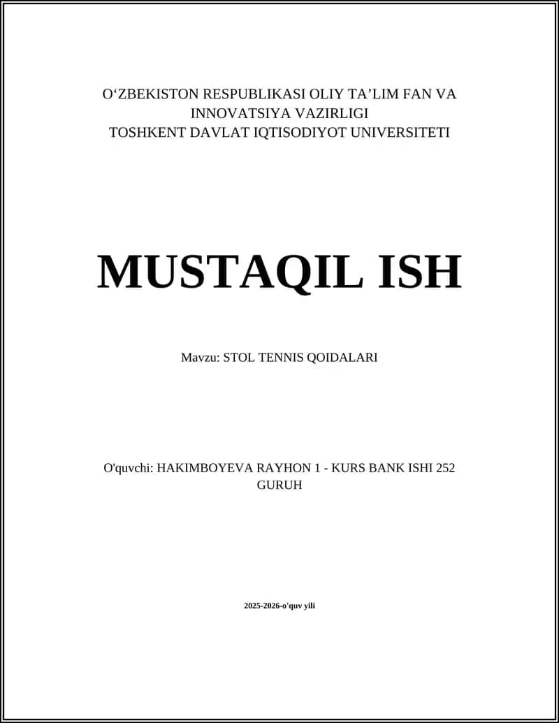 STOL TENNIS QOIDALARI 1