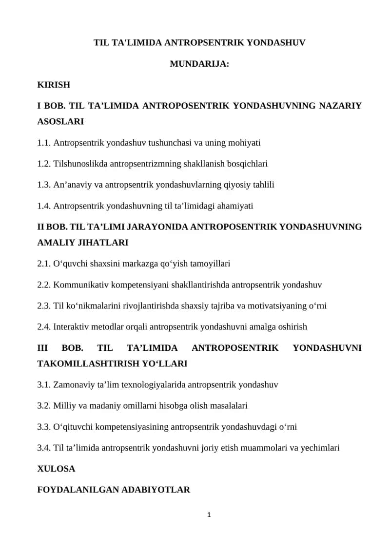 TIL TA'LIMIDA ANTROPSENTRIK YONDASHUV 1