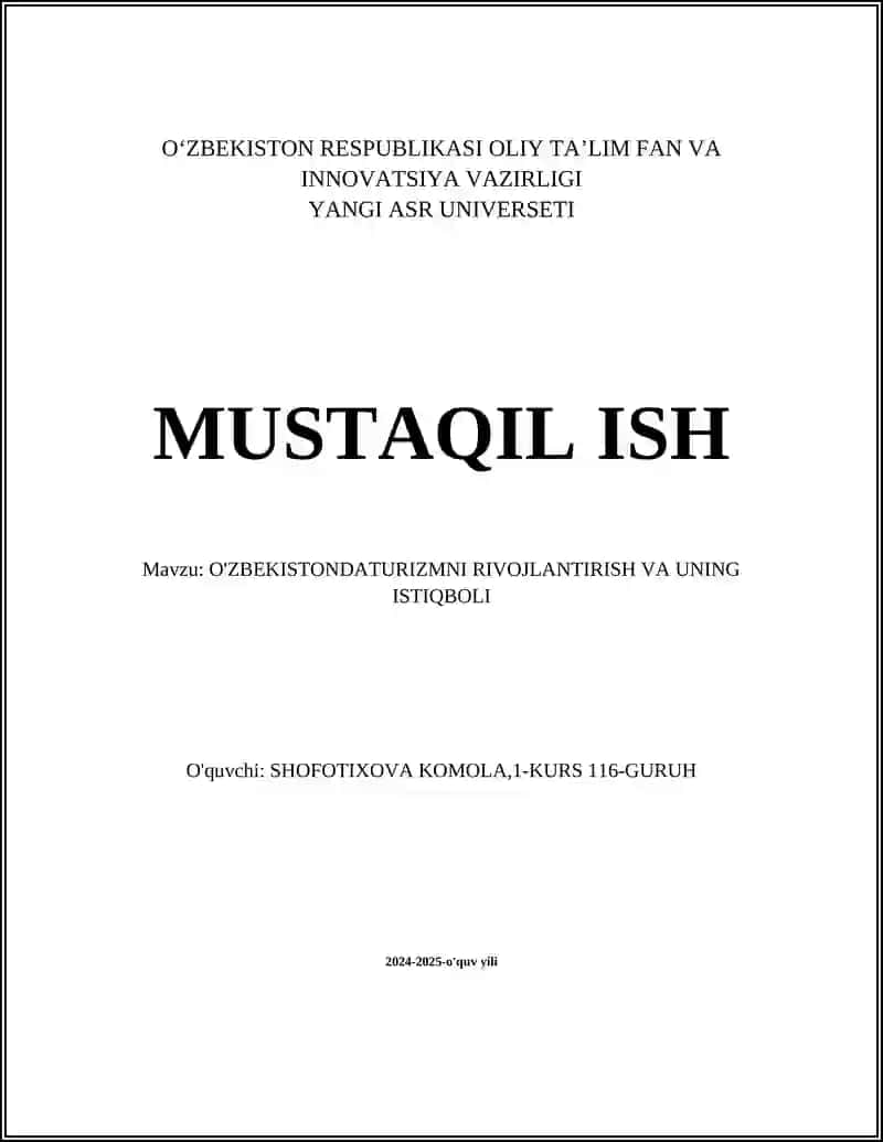 Oʻzbekistonda ichki turizmni rivojlantirish