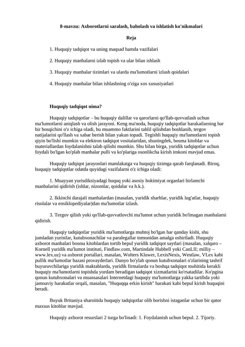 Huquqiy Tadqiqotlar 1
