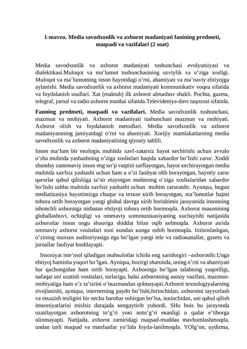 Media savodxonlik va axborot madaniyati