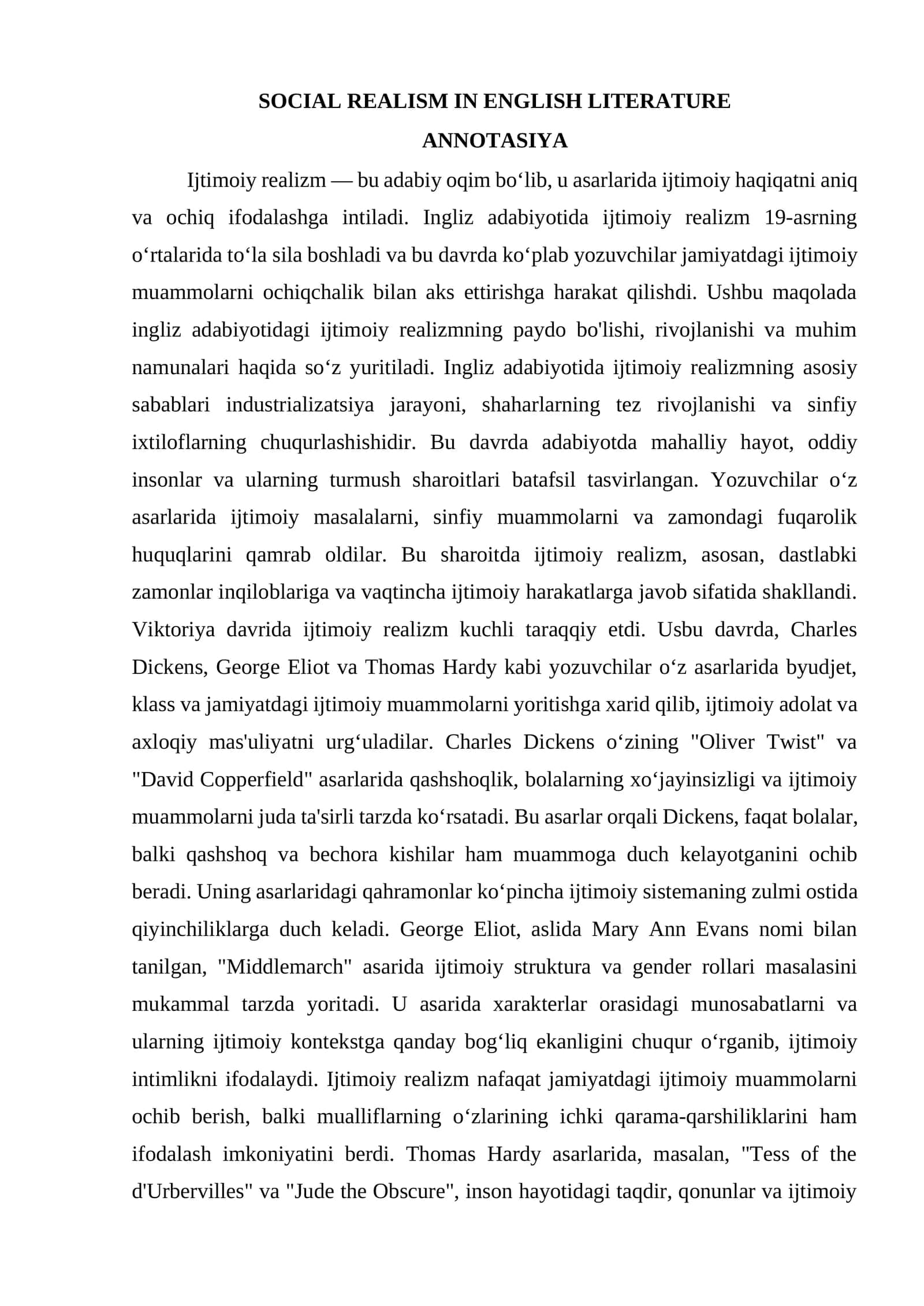 Ijtimoiy Realizm Ingliz Adabiyotida 1
