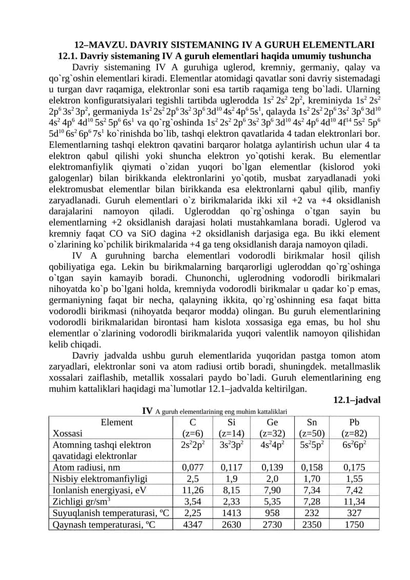 Davriy sistеmaning IV A guruh elеmеntlari 1