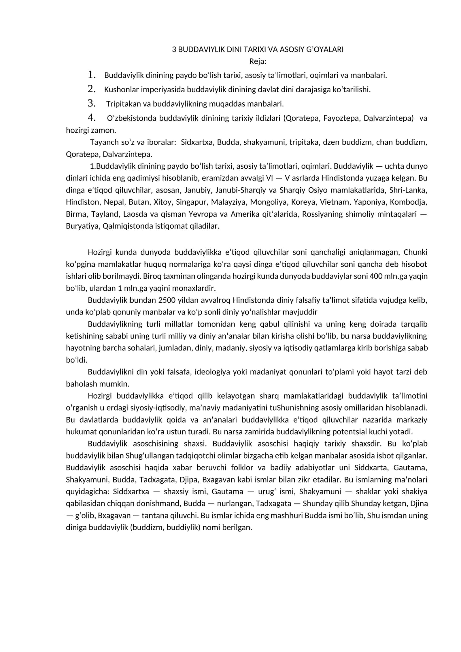 3 BUDDAVIYLIK DINI TARIXI VA ASOSIY G’OYALARI 1