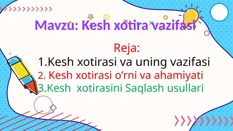 Kesh xotira vazifasi 1