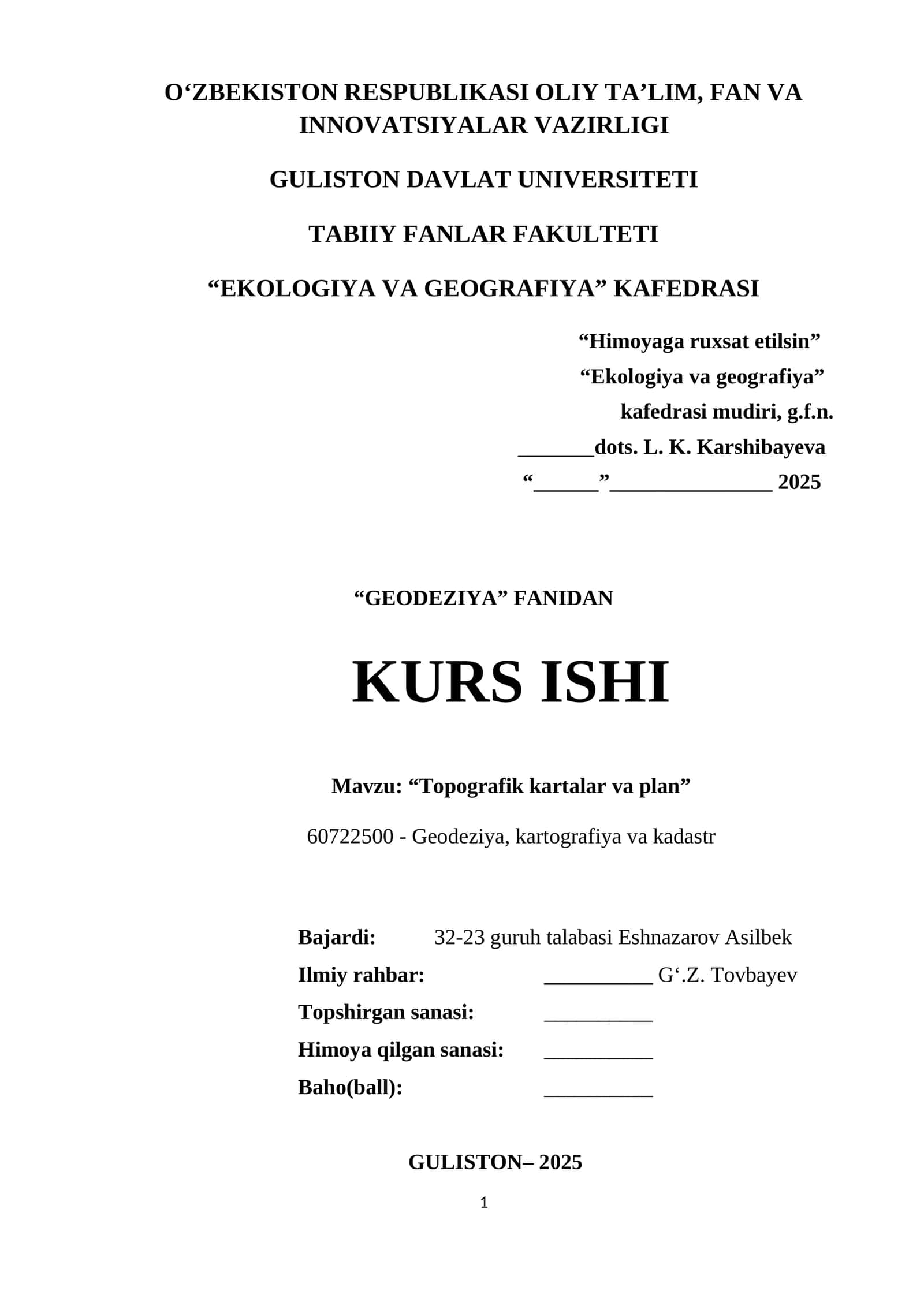 Geodeziya kurs ishi 1