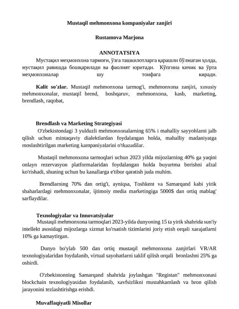 Mustaqil mehmonxona kompaniyalar zanjiri