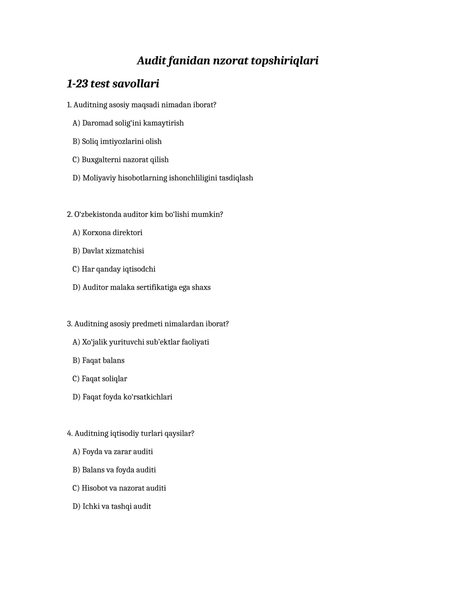 Audit fanidan nzorat topshiriqlari 1