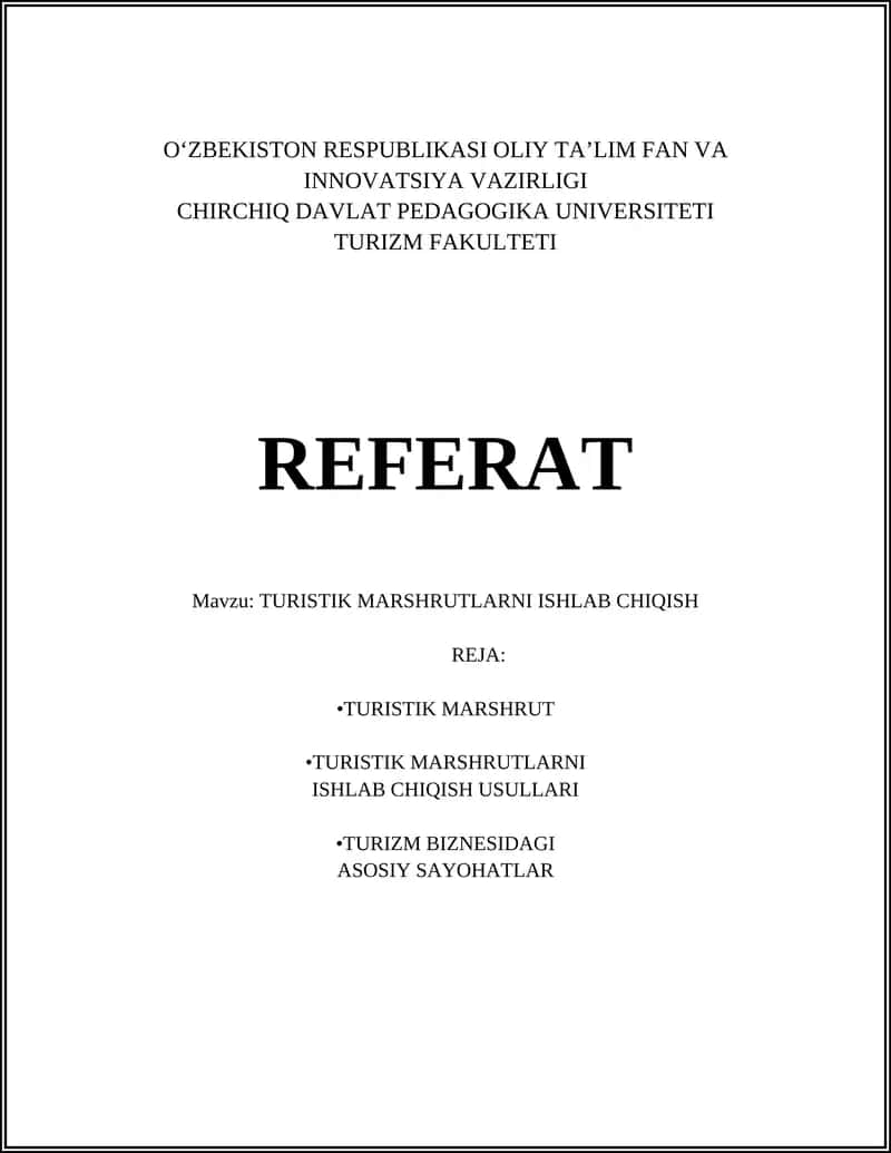 Turistik Marshrutlarni Ishlab Chiqish 1
