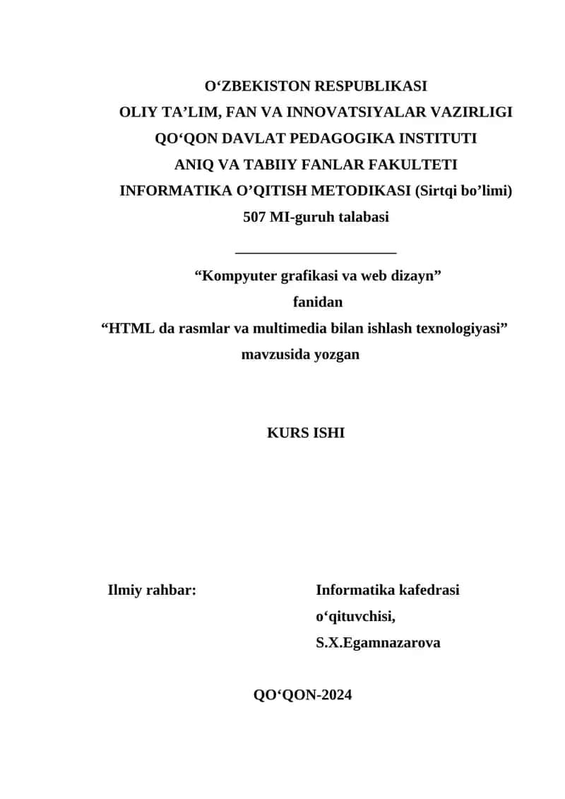 HTML da rasmlar va multimedia bilan ishlash texnologiyasi 1