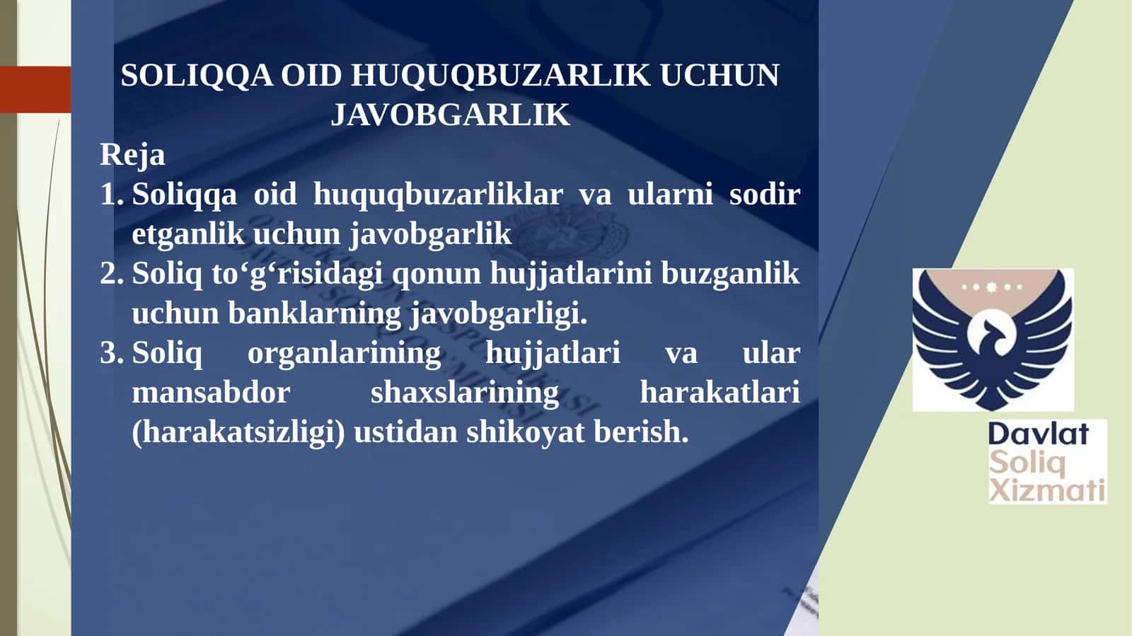 SOLIQQAOID HUQUQBUZARLIK UCHUN JAVOBGARLIK 1