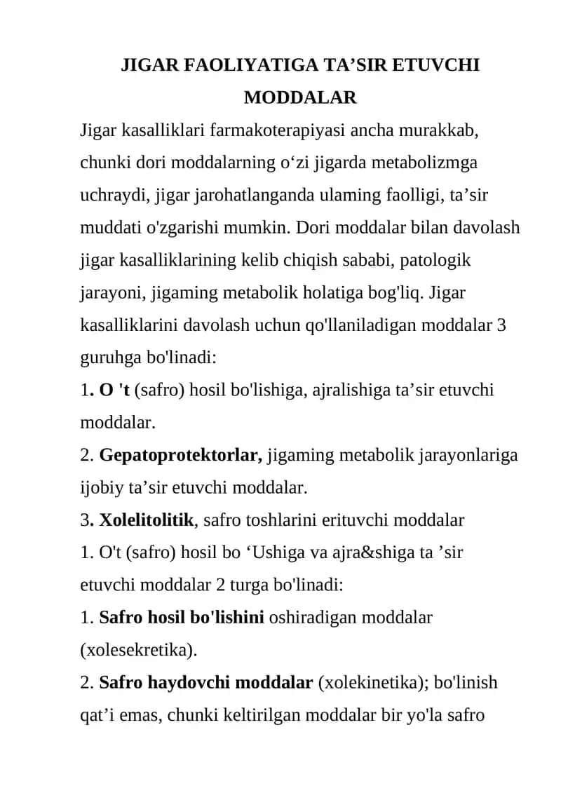 JIGAR FAOLIYATIGA TA’SIR ETUVCHI MODDALAR 1