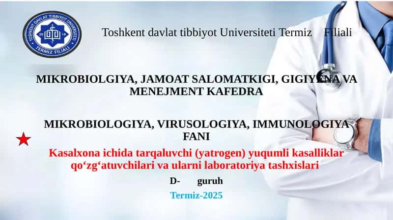 Kasalxona ichida tarqaluvchi (yatrogen) yuqumli kasalliklar qo‘zg‘atuvchilari va ularni laboratoriya tashxislari 1