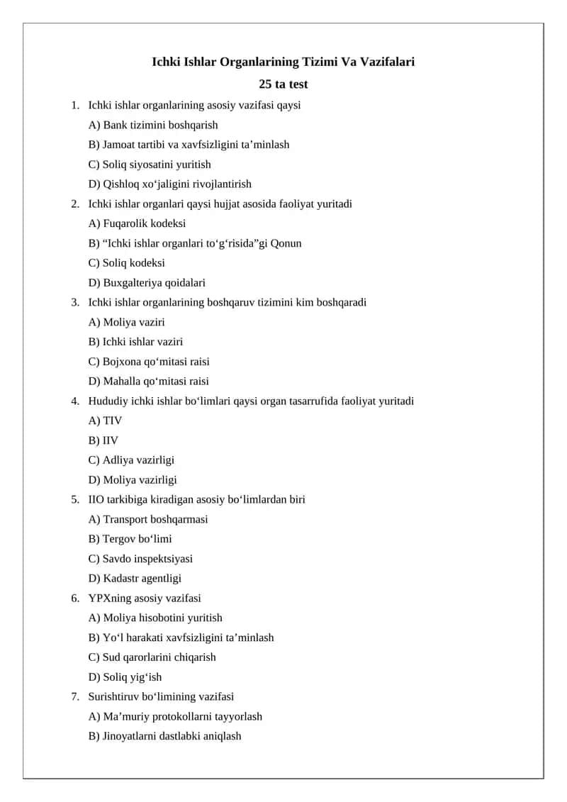 Ichki Ishlar Organlarining Tizimi Va Vazifalari 1
