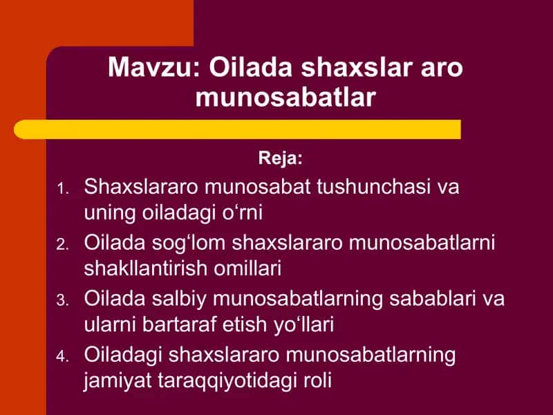 Oilada shaxslar aro munosabatlar 1