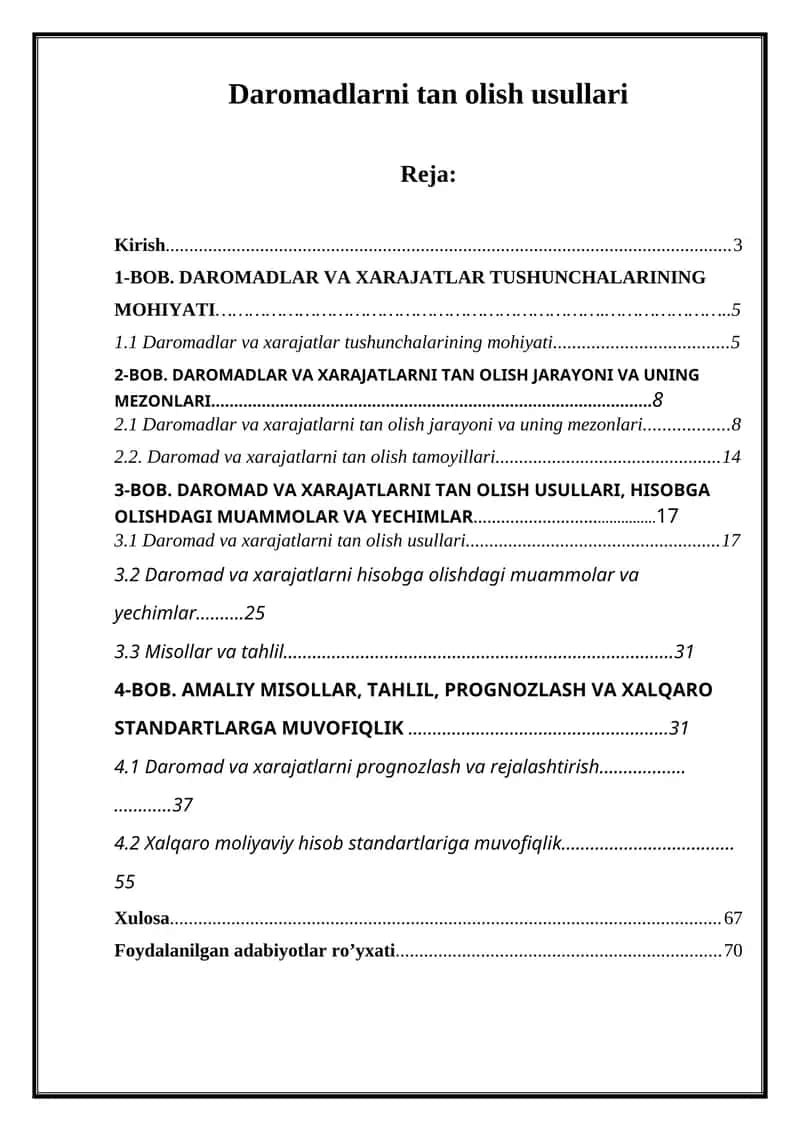 Daromadlarni tan olish usullari 1