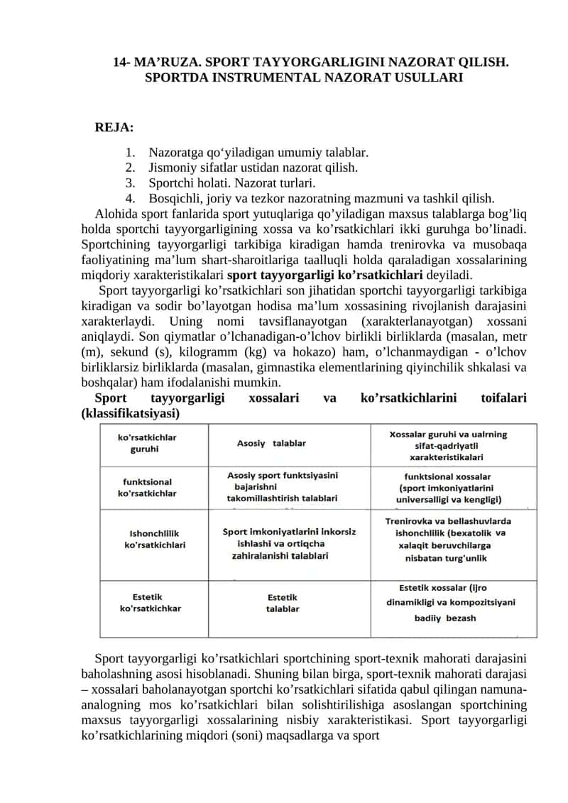 SPORT TAYYORGARLIGINI NAZORAT QILISH 1