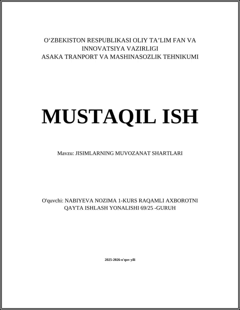 JISIMLARNING MUVOZANAT SHARTLARI 1