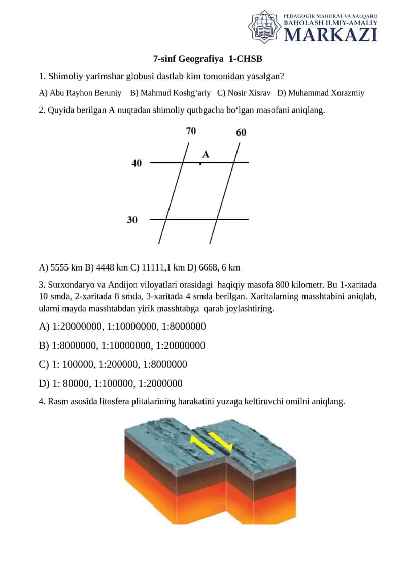 7-sinf Geografiya 1-CHSB 1