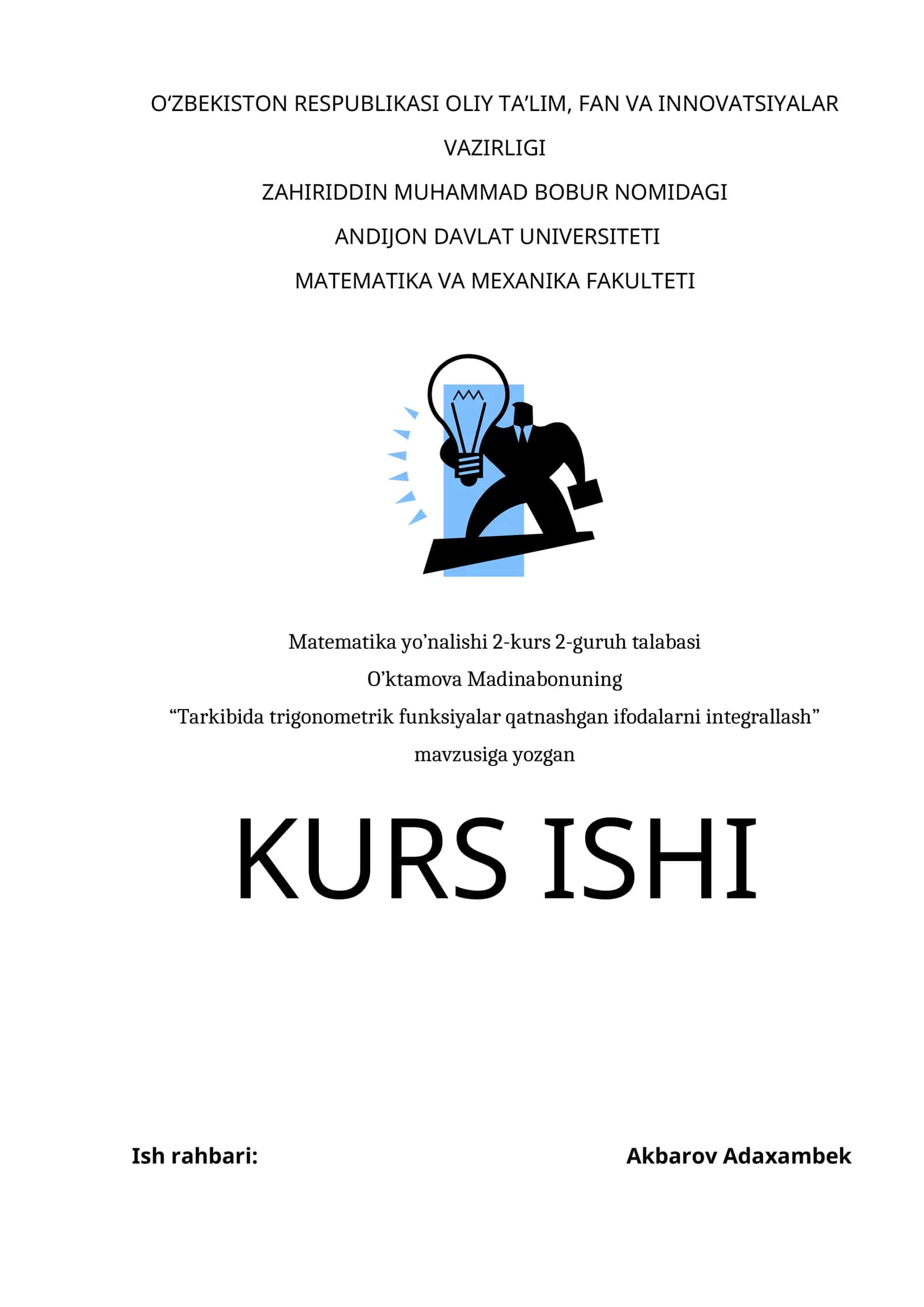 Tarkibida trigonometrik funksiyalar qatnashgan ifodalarni integrallash” 1