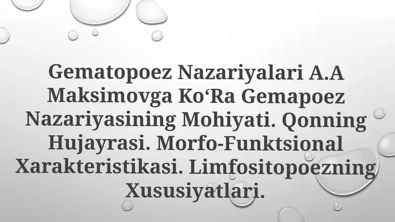 Gematopoez Nazariyalari A.A Maksimovga KoʻRa 1