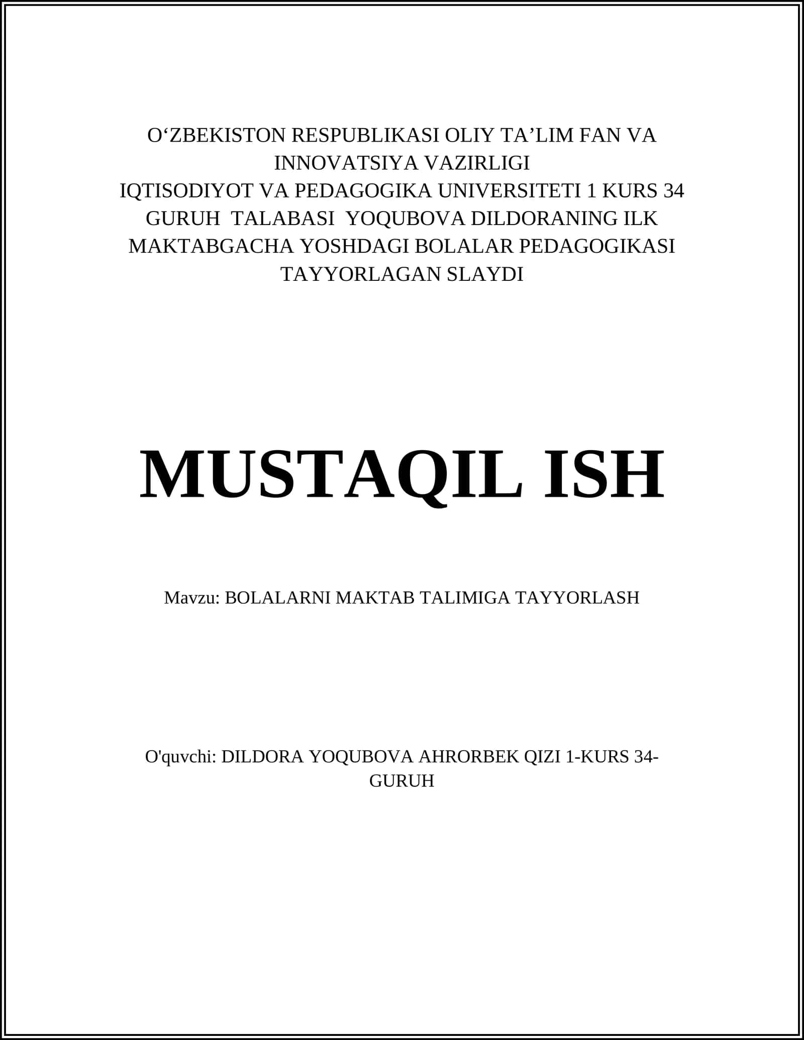 BOLALARNI MAKTAB TALIMIGA TAYYORLASH 1