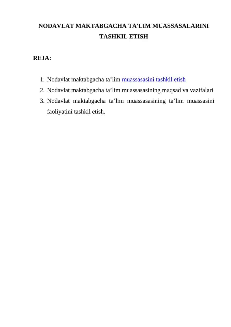 Nodavlat maktabgacha ta'lim muassasalarini tashkil etish 1