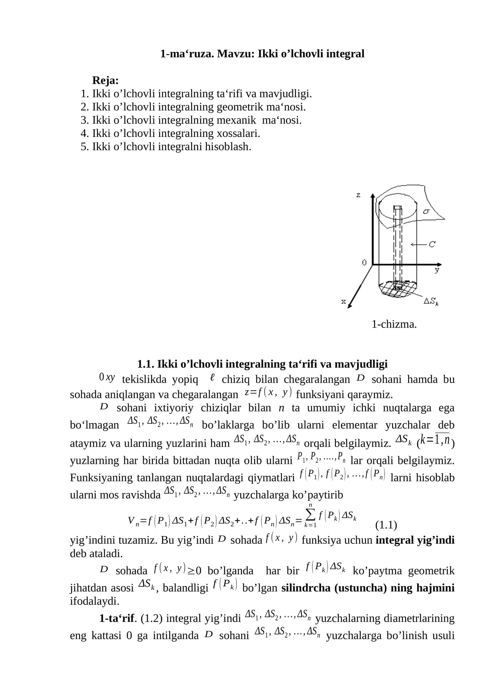 Ikki o’lchovli integral 1