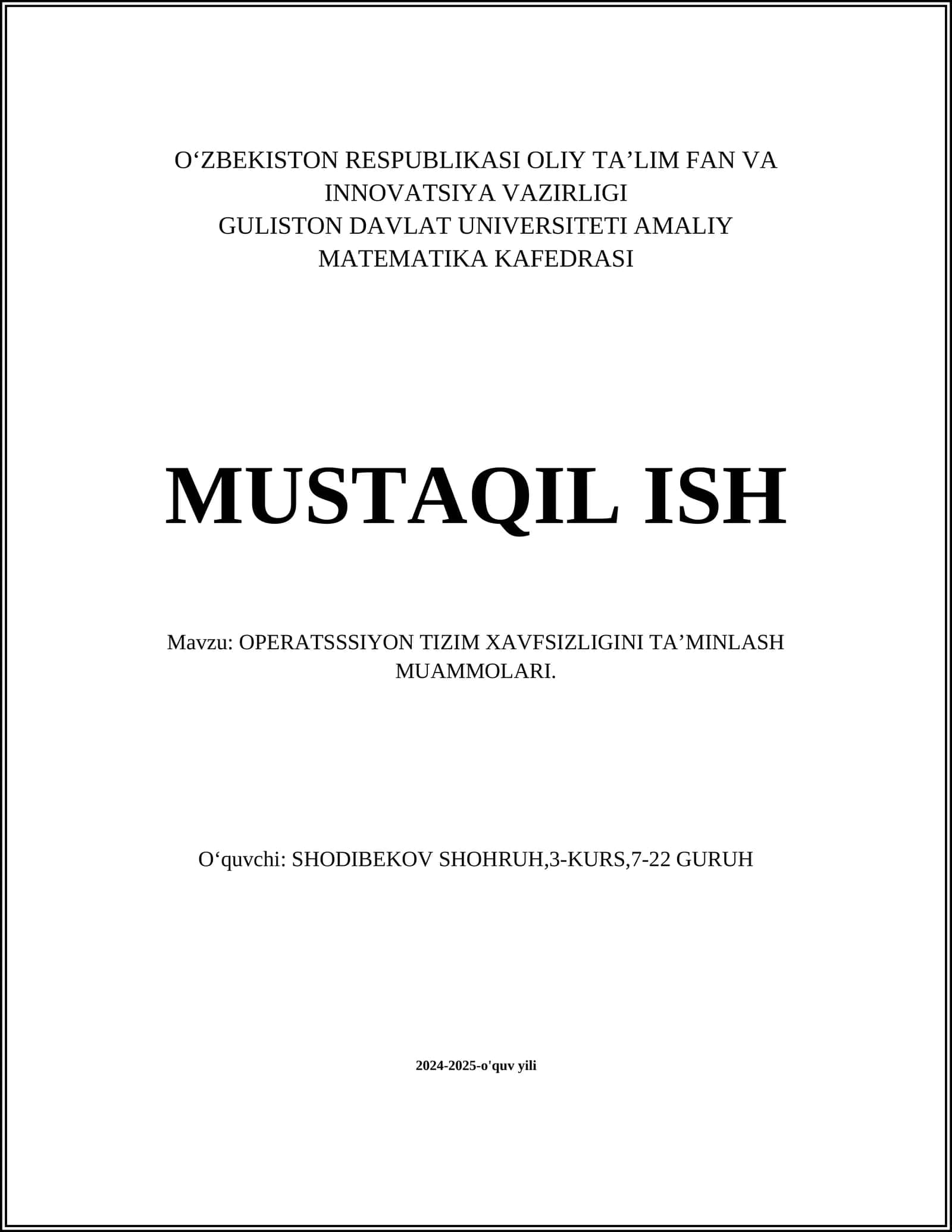 OPERATSSSIYON TIZIM XAVFSIZLIGINI TA’MINLASH MUAMMOLARI 1
