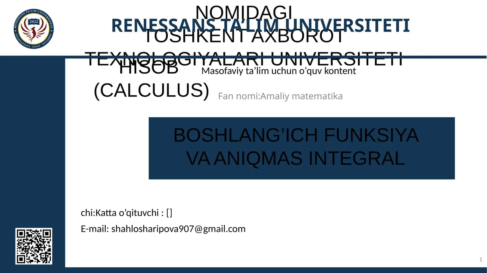 Boshlang’ich funksiya va aniqmas integral 1