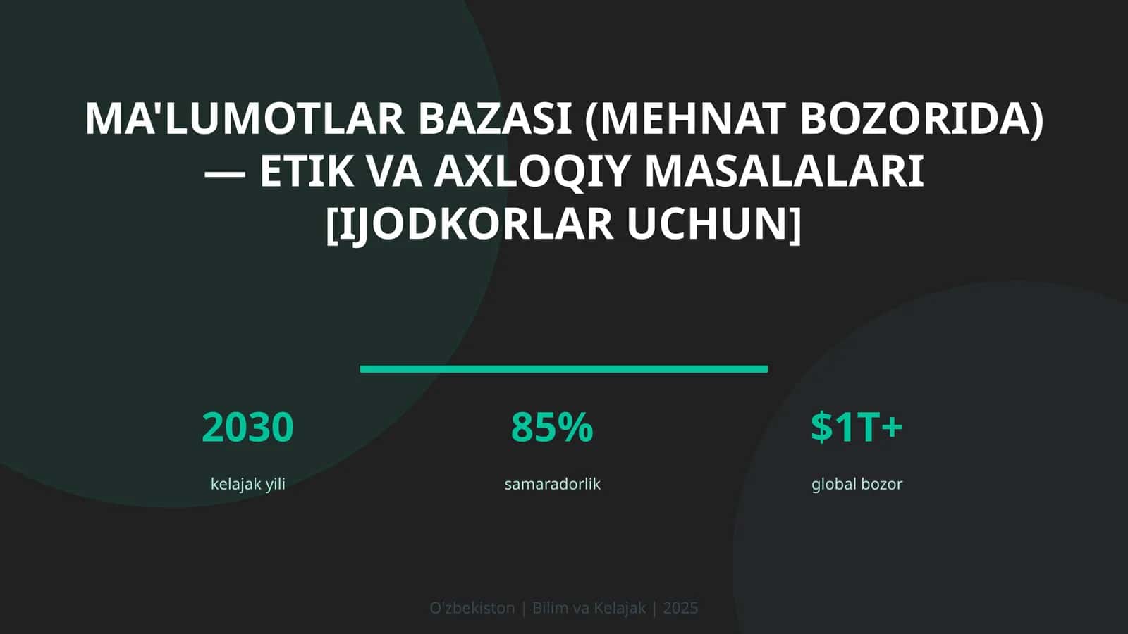 Ma'lumotlar bazasi (mehnat bozorida) — etik va axloqiy masalalari [ijodkorlar uchun] 1
