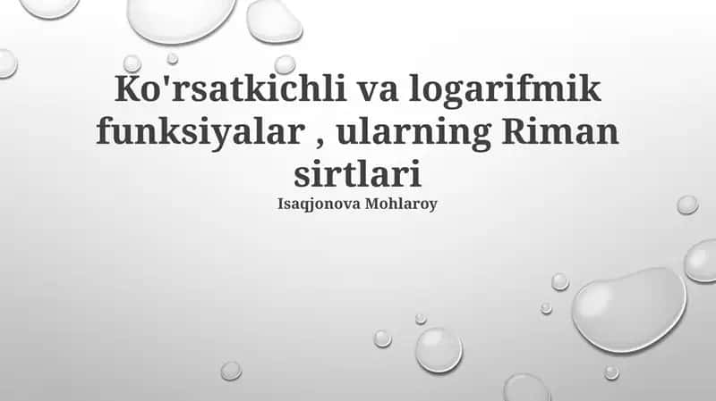Ko'rsatkich va Logarifmik Funktsiyalar 1