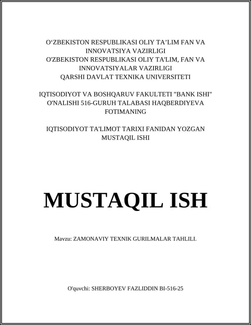 ZAMONAVIY TEXNIK GURILMALAR TAHLILI 1