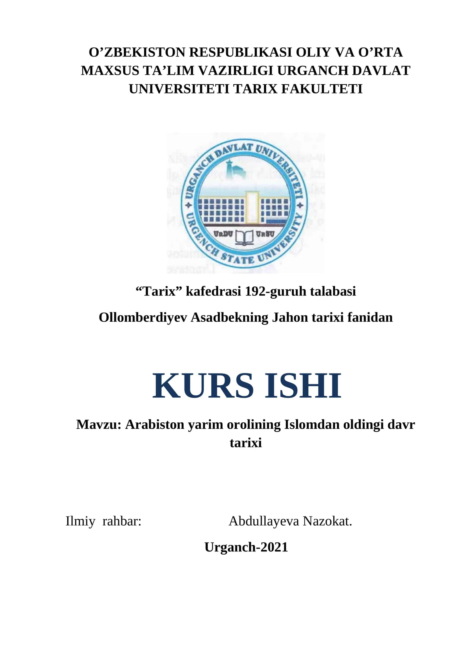 Arabiston yarim orolining Islomdan oldingi davr tarixi 1