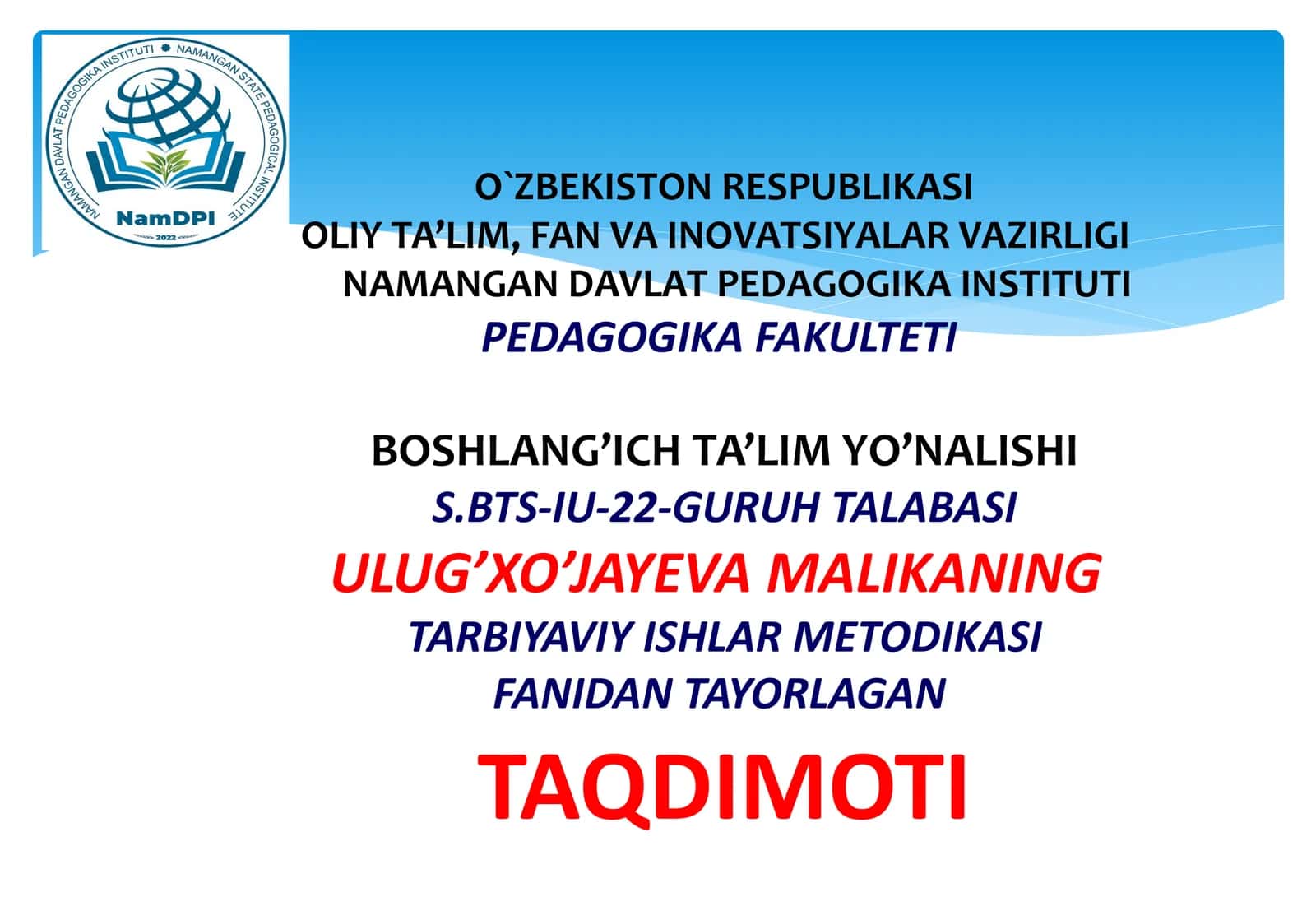 Tarbiyaviy ishlar metodikasi 1