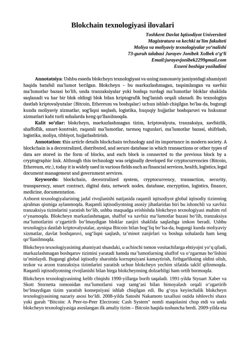 Blokchain texnologiyasi ilovalari 1