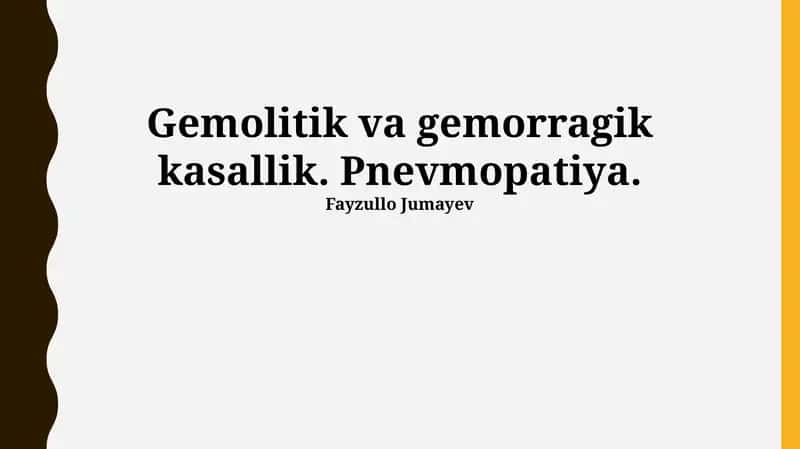 Gemolitik va Gemorragik Kasalliklar 1