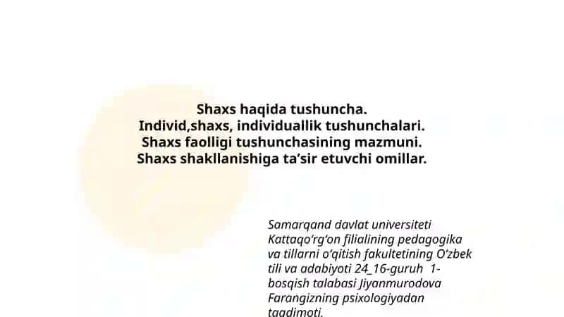 Jiyanmurodova Farangizning psixologiyadan taqdimoti