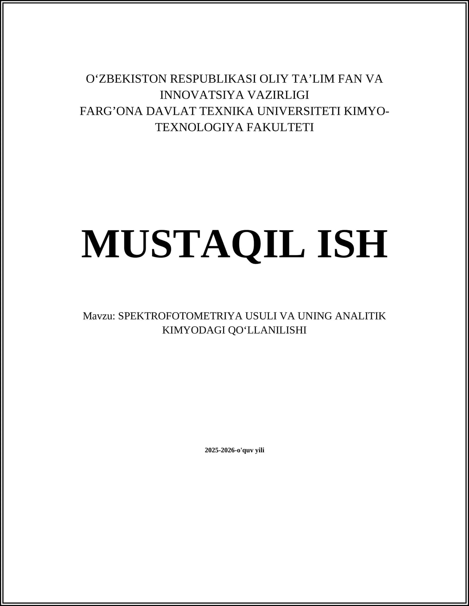 SPEKTROFOTOMETRIYA USULI VA UNING ANALITIK KIMYODAGI QO‘LLANILISHI 1
