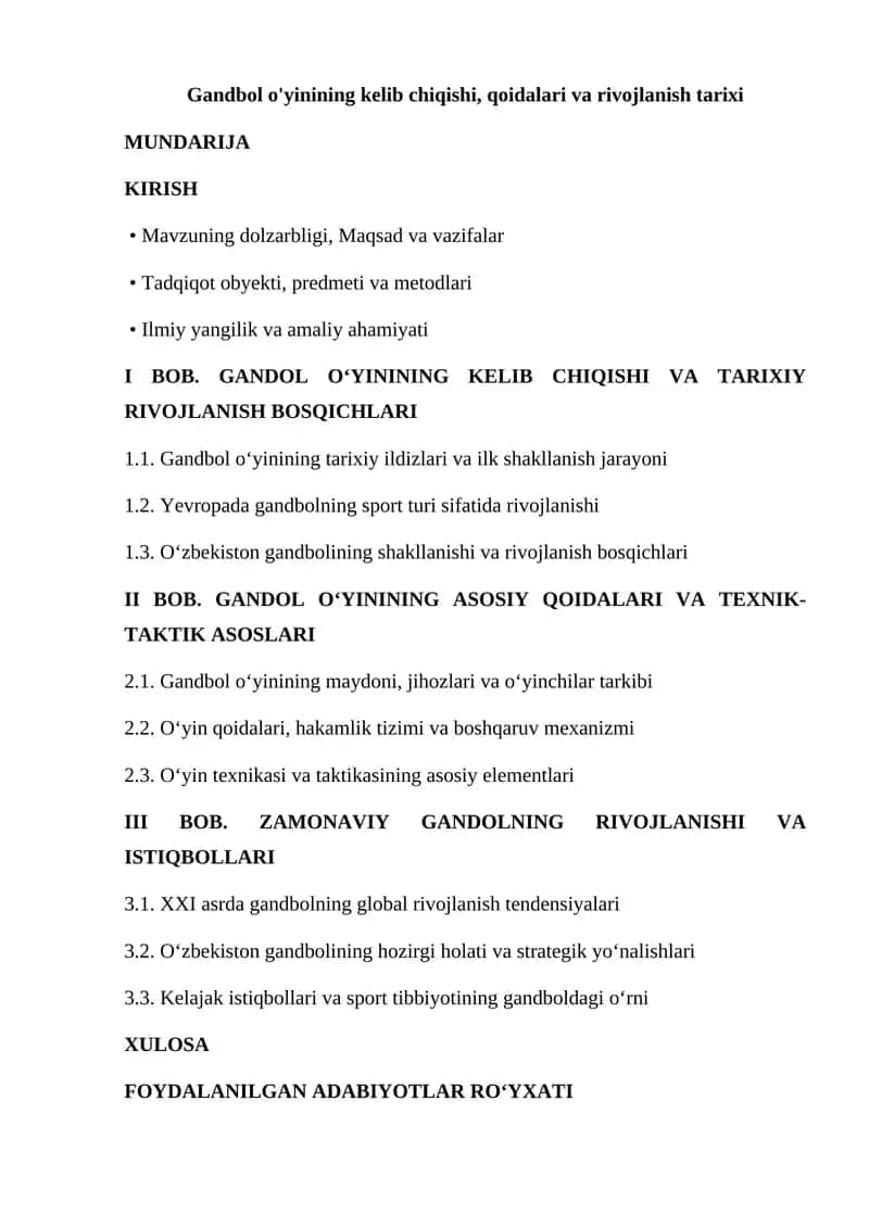 Gandbol o'yinining kelib chiqishi, qoidalari va rivojlanish tarixi 1