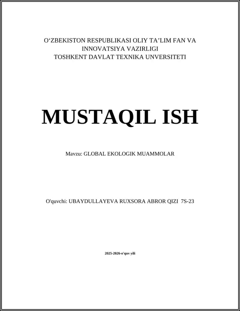 GLOBAL EKOLOGIK MUAMMOLAR 1