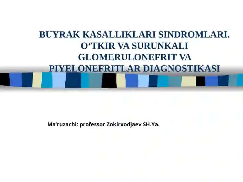 BUYRAK KASALLIKLARI SINDROMLARI. O‘TKIR VA SURUNKALI GLOMERULONEFRIT VA PIYELONEFRITLAR DIAGNOSTIKASI