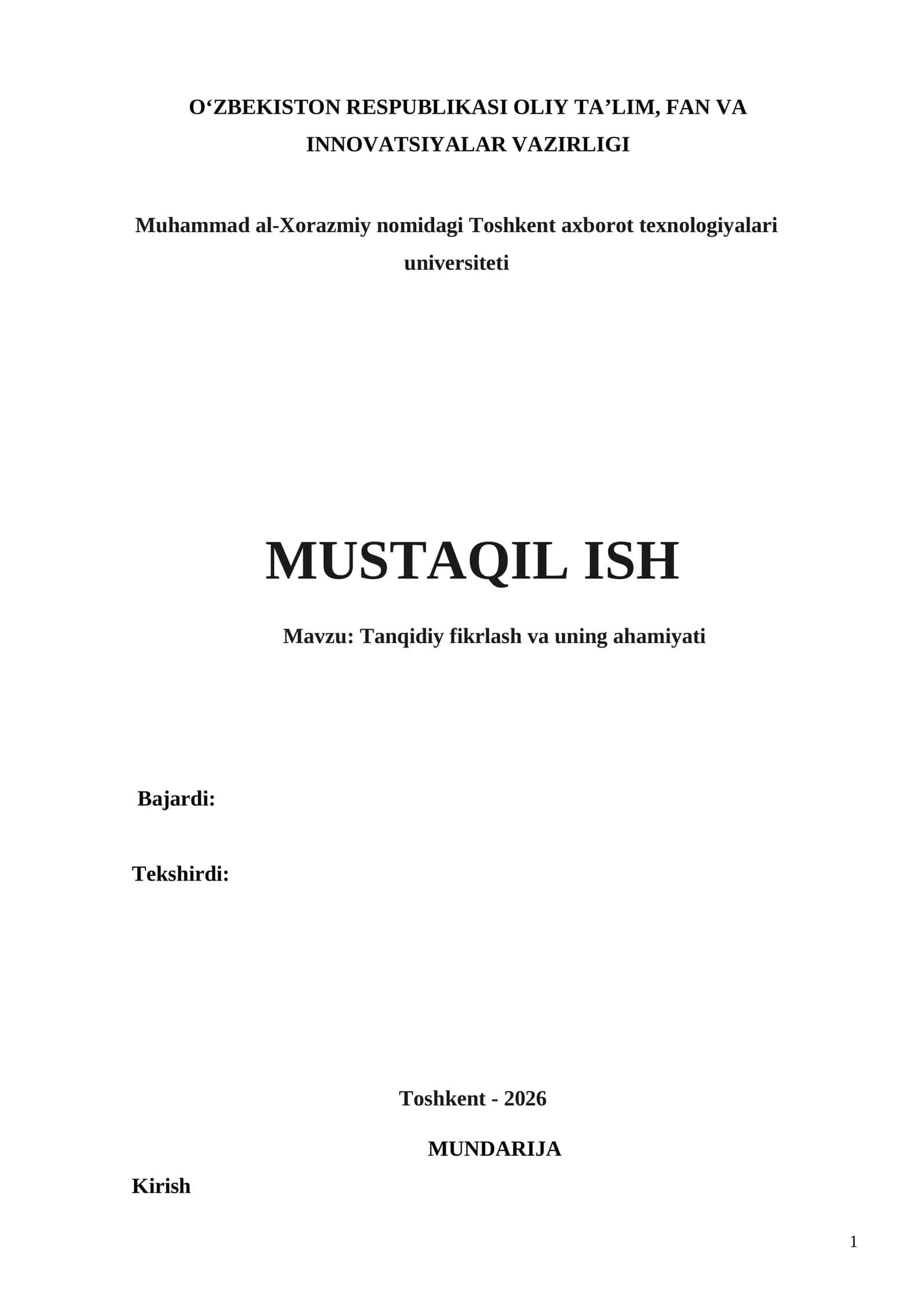 Tanqidiy fikrlash va uning ahamiyati 1