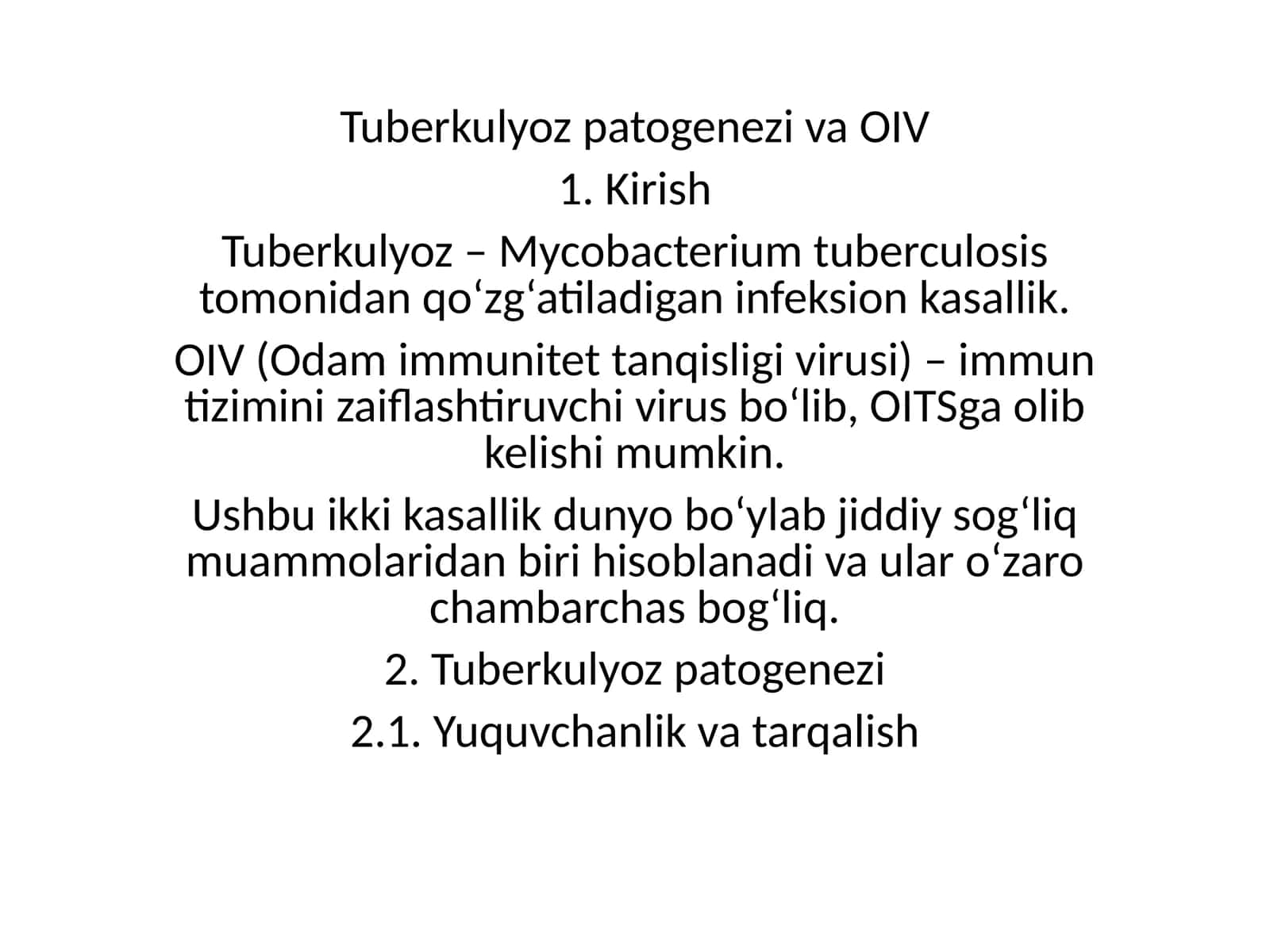 Tuberkulyoz patogenezi va OIV 1