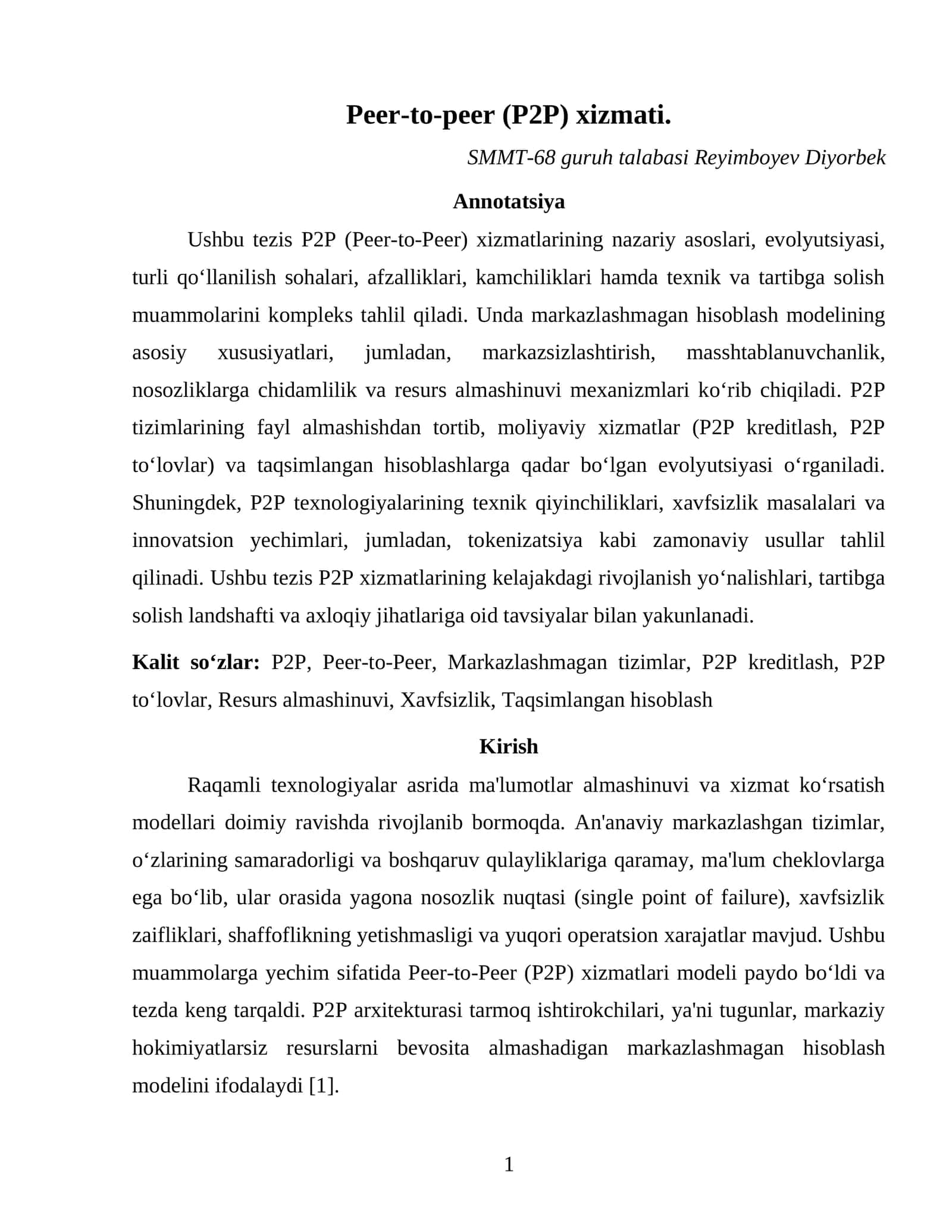 Peer-to-peer (P2P) xizmati 1