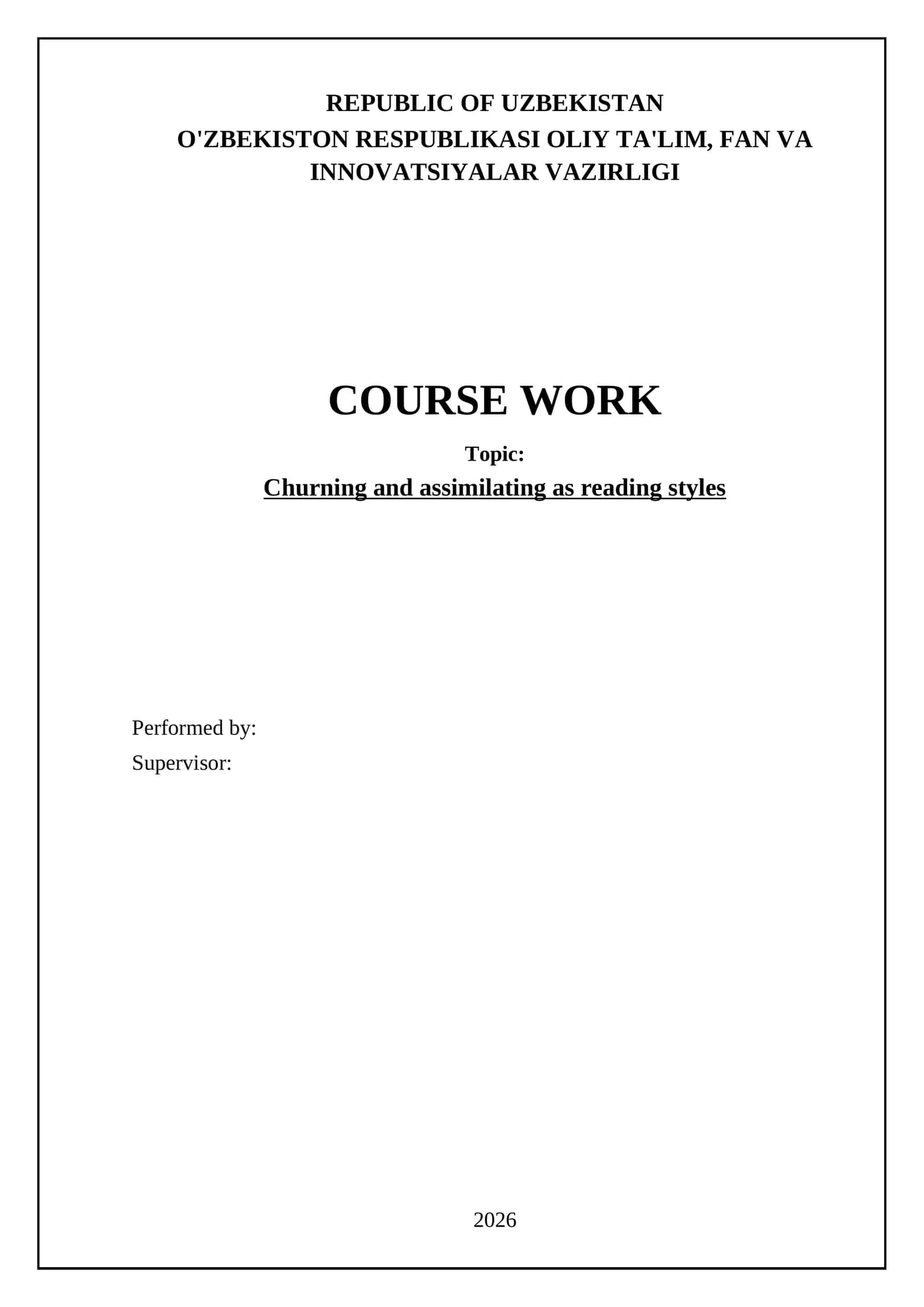 Churning and Assimilation as Reading Styles 1