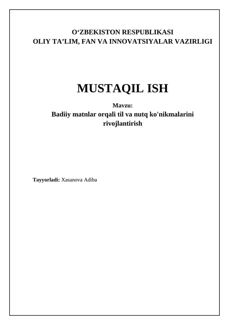 Badiiy matnlar orqali til va nutq ko'nikmalarini rivojlantirish 1