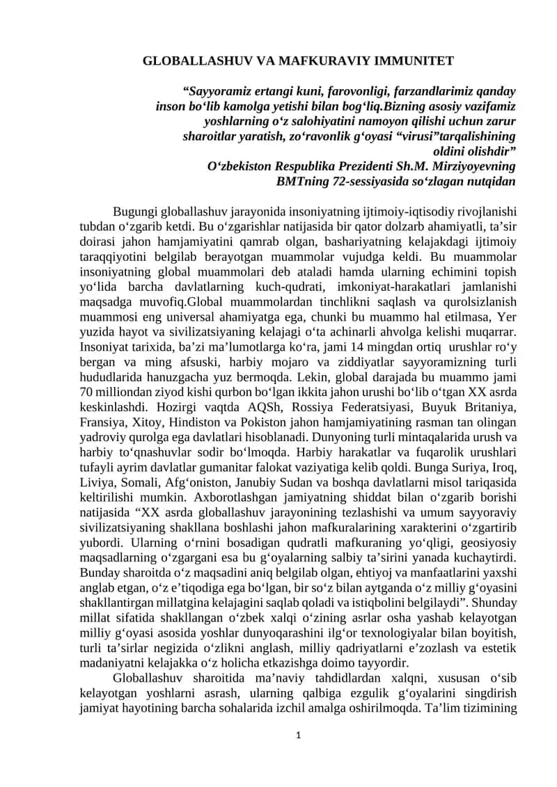 GLOBALLASHUV VA MAFKURAVIY IMMUNITET 1